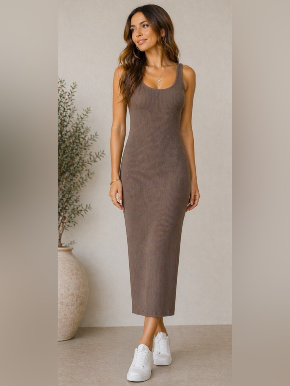 H&M Ribbed Sleeveless Maxi Dress in Taupe - Picture 4 of 8